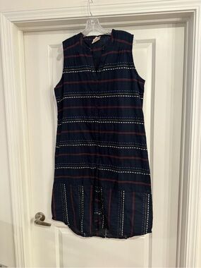Mata Traders Navy Sleeveless Stripe Shift Dress with Red & White Details #M11